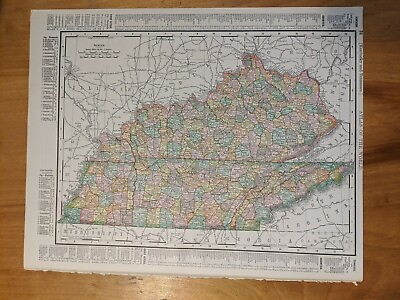#ad Antique States of Kentucky and Tenn Map 1899 Atlas Mississippi flip multicolored $24.95