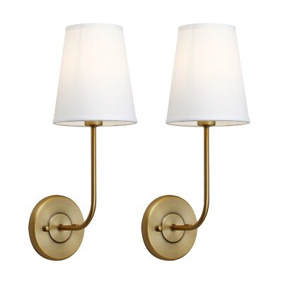 #ad Pair Modern Industrial Bedside Wall Lamps White Cloth Shade Edison Double Sconce $62.01
