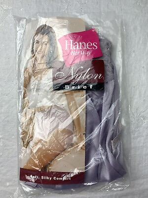 #ad Vintage Hi Cut Silky Nylon Panties Stretch Lace Waistband HANES Sz 8 Purple NEW $16.00