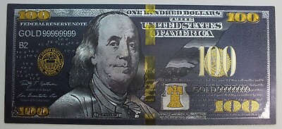 #ad Black amp; Gold $100 Federal Reserve Novelty 24K Foil Note 2009 5 3 4quot; GFN43 $6.95