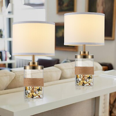 #ad #ad Glass Table Lamps for Bedroom Set of 2 Fillable Modern Gold Rattan Lamps for... $74.08