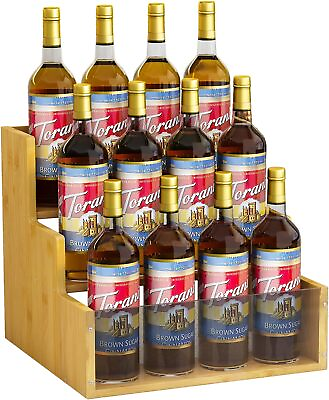 #ad Coffee Syrup Organizer Stand 12 Bottles Rack for Bar Bamboo $55.41