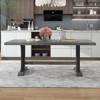 #ad 78quot; Retro Style Dining Table Wood Rectangular Table Seats up to 8 Gray $439.99