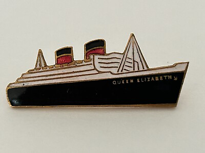 #ad Vintage RMS Queen Elizabeth Cunard White Star Line Enameled Ship Pin $16.50