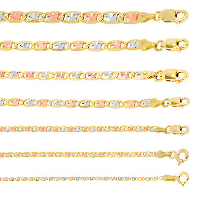 #ad 14K Solid Yellow Rose White Tri Gold 1.5mm 6mm Valentino Chain Necklace 16quot; 26quot; $88.77