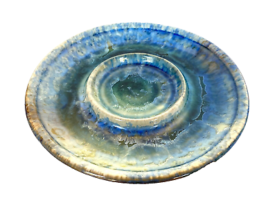 #ad Studio Art Blue Pottery Oil amp; Bread Dipping Serving Plate Ken Follette 10 1 2 $41.00