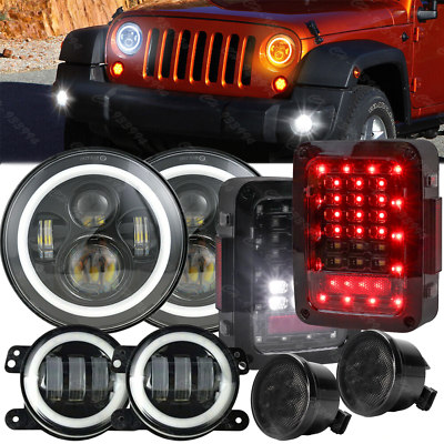 #ad for Jeep Wrangler JK JKU 7quot; LED Headlights Tail Lights Fog Turn Lamps Combo Kits $142.99