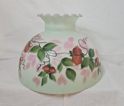 #ad Glass Electric or Oil Lamp Shade 10quot; Fitter Frosted Glass Hand painted C top $57.00