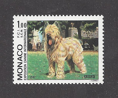 #ad Rare Dog Art Full Body Portrait Postage Stamp BRIARD Sheepdog Monaco 1982 MNH $2.99