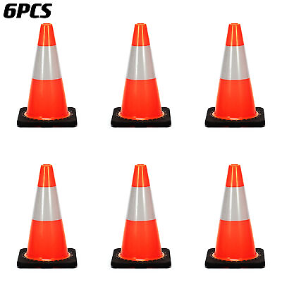 #ad YES 6 24PCS 18quot;PVC Traffic Safety Cones Black Base Reflective Road Parking cone $210.99