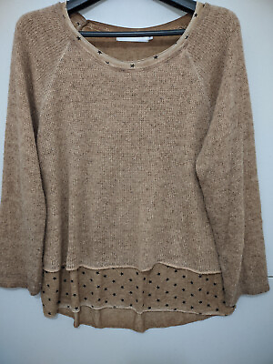 #ad The Porter Collective Sweater Womens S Tan Faux 2 Layer Mohair Blend Solid Star $35.00