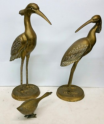 #ad Vintage Chinese Brass Crane Bird Statues Set of 3 $189.00
