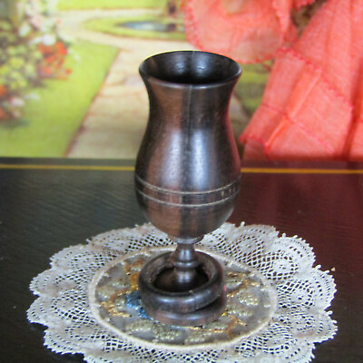 #ad Antique Miniature TREENWARE WOOD GOBLET Victorian? Doll Dish Dollhouse Kitchen $75.00