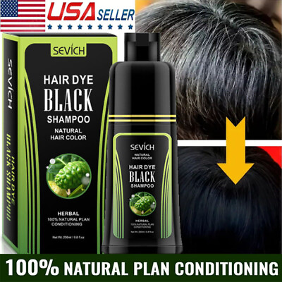#ad 250ml Natural Herbal Black Hair Color Dye Shampoo Permanent Coloring for Unisex $14.95
