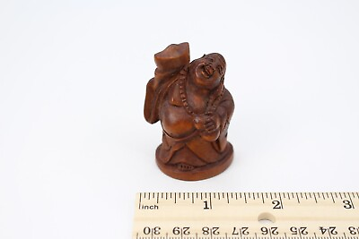 #ad Netsuke Buddha Character Japanese Carved Boxwood Signed $29.99