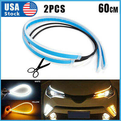 #ad 2 x 60CM LED DRL Light Amber Sequential Flexible Turn Signal Strip for Headlight $11.99