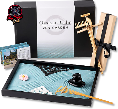 #ad Oasis of Calm Zen Garden Kit. 11X8 Beautiful Premium Japanese Decor Mini Rock Ga $61.99