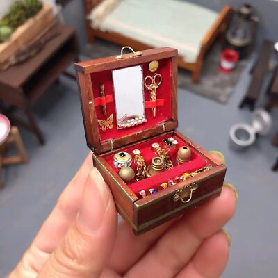 #ad Doll Accessorie Dollhouse Miniature Wooden 1 12 Scale Vintage Luxury Jewelry Box $9.43