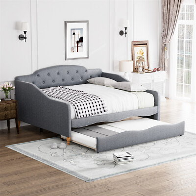 #ad Modern Upholstered Full Size DayBed Frame w Button Tufted Backrest for Bed Room $319.99