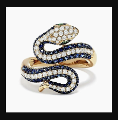 #ad 2 CT Round Lab Created Sapphire Snake Men#x27;s Women#x27;s Ring 14K Yellow Gold Plated $109.32