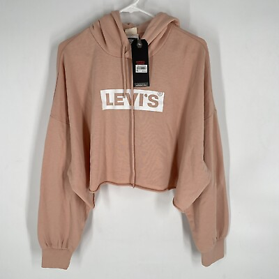 #ad Levis Womens Pink Logo Cropped Pullover Hoodie Size L NEW *Stained* $14.99