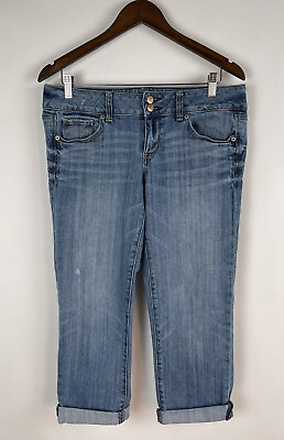 #ad American Eagle AEO Artist Crop Mid rise Stretch Jeans Sz 10 Light Wash Denim $13.95