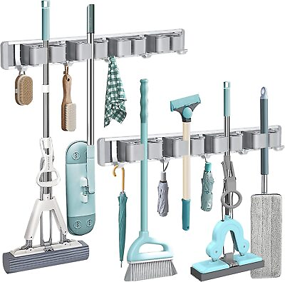 #ad Set of 2 Wall Mop Holder Hanger Hooks Kitchen Brush Broom Storage Rack Organizer $21.99