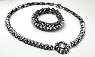 #ad Hand Made Swarovski Crystal White Pearls Necklace 30#x27;#x27; Bracelet 7#x27;#x27;Set $199.99