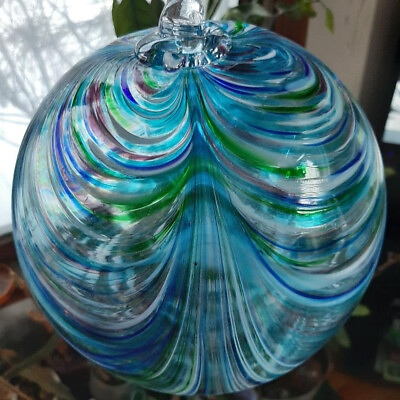 #ad Hanging Glass Ball 8quot; Diameter Multi Colored Swirls Friendship Ball 1 #36 $35.00
