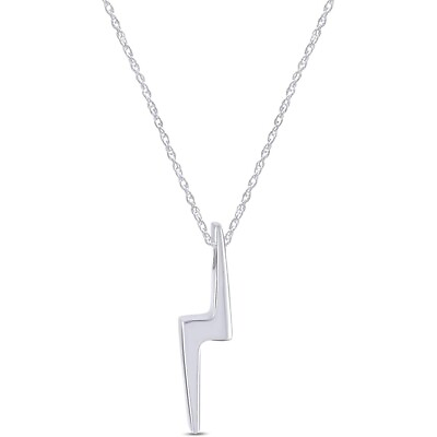 #ad Lightning Bolt Pendant Necklace 14k White Gold Plated Sterling Silver Jewelry $40.66