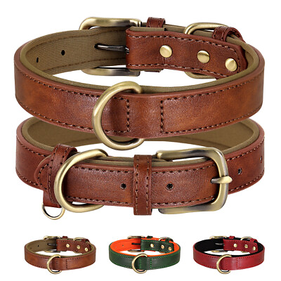 #ad Soft Leather Dog Collar Heavy Duty Durable Brass Buckle for Small to Large Dogs $8.99