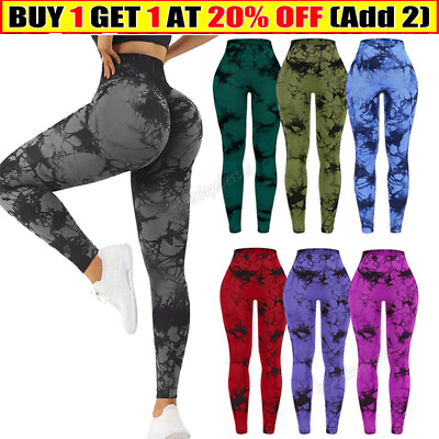 #ad Women High Waist Gym Leggings Butt Lift Tie dye Fitness Gym Push Up Yoga Pants $16.49
