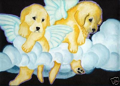 #ad GOLDEN RETRIEVER ANGELS dog art PRINT of Painting VERN $11.98
