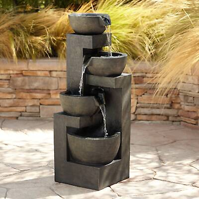 #ad Outdoor Floor Water Fountain with Light LED 41 1 2quot; Cascading Bowls Yard Garden $319.99
