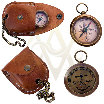 #ad Brass Chain Compass Vintage Royal Navy Nautical Antique Compass Ship Sailor Gift $19.99