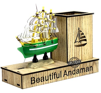 #ad Wooden Pen Holder LED Light Handmade Boat Table Pencil Stand Desk Christmas Gift $20.00