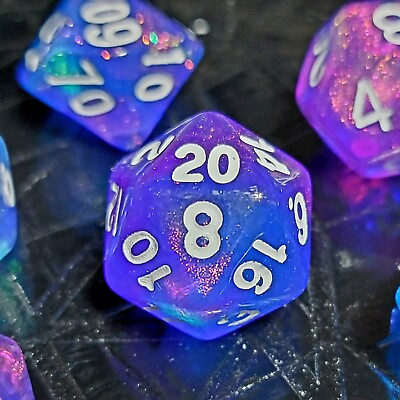 #ad Shimmering Purple Blue DnD Dice Set Dungeons and Dragons 7 Die RPG Set d20 $13.99