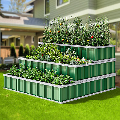 #ad 4x4x2FT 3 Tiers Large Raised Garden Bed 3 Type Outdoor Metal Patio Planter Box $86.69