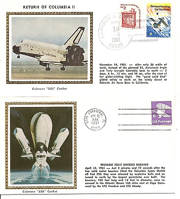 #ad USA. Space Shuttle Columbia I and II. Lift off Return. Colorano Silk Cachet $3.75