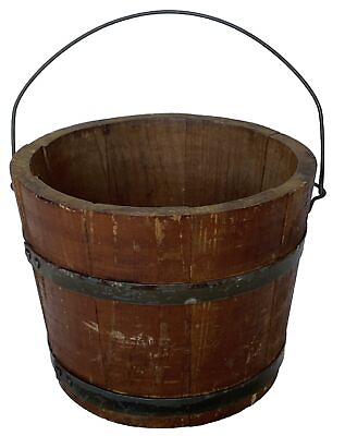 #ad #ad antique wood bucket With Metal Brackets 5.5”tall 7” across Spaulding amp; Frost $49.95