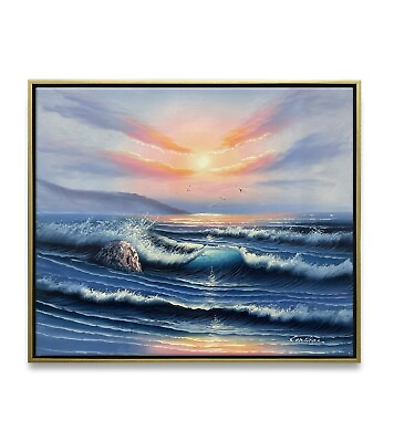 #ad NY Art Original Oil Painting of Ocean View on Canvas 20x24 Framed $149.00