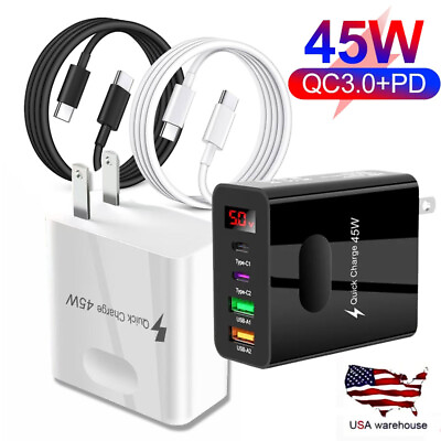 #ad 45W 4 Port Type C USB Phone Fast Charger For iPhone 15 Pro Max 14 PLUS 13 12 11 $11.99