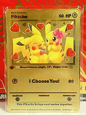 #ad Pikachu I choose You Love Gold Metal Pokémon Card Collectible Gift Display $9.99