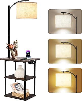 #ad Floor Lamp with Table End Table with Charging Station Usb amp; Type C amp; AC Port $81.61