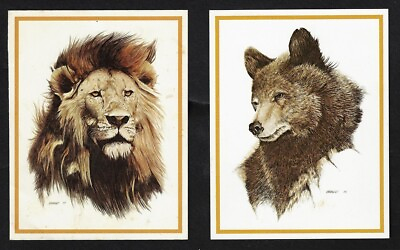 #ad 2 Vintage 1970s LION and BEAR Wildlife Prints by Artist Don Eberhart 4 3 4quot; x 6quot; $12.75