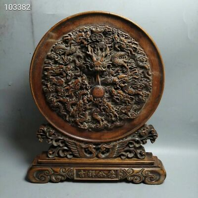 #ad A Old Chinese Boxwood wood Hand carved Dragon Beads phoenix Screen Byobu Statue $185.00