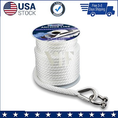 #ad Anchor Rope Braided Anchor Line 3 8Inch 100 FT Premium Solid Braid MFP Boat Rop $17.99