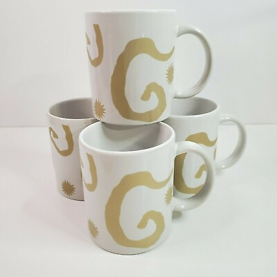 #ad Oscar De La Renta Coffee Tea Cups Mugs White with Gold Swirl Set Of 4 $32.38