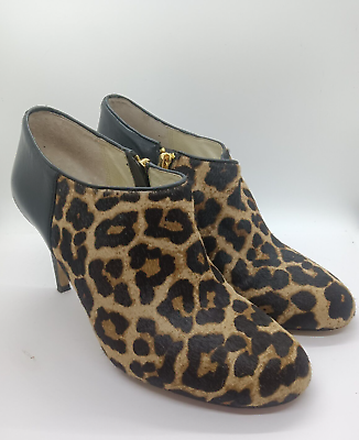 #ad Michael Kors Leather Bootie Leopard Print Calf Hair Black Clara Size 7.5 $37.95