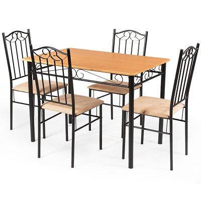 #ad 5 PC Dining Set Wood Metal Table amp; 4 Chairs Kitchen Breakfast Furniture Home $159.99